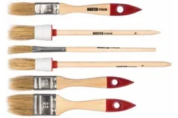 Набор из 6 кистей с деревянными ручками: флейц. кисть 20 мм, 25 мм, 35 мм (55% топс); круглая кисть Ø20 мм, Ø25 мм, кисть художественная для подкраски