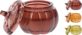 Свеча декоративная залитая в стеклянную банку с крышкой в форме тыквы, 8,5x8,5x8,5 см, цвет в ассортименте, Koopman