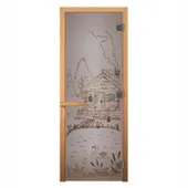 Дверь стеклянная Банька для бани и сауны, сатин матовая, 190x70 см, стекло 8 мм, правая, Везувий