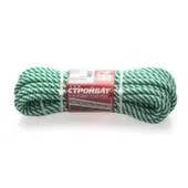 Шнур полипропиленовый спирального плетения 10 мм, белый/зеленый, 10 м, Стройбат