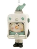 Новогоднее подвесное украшение Пингвин-колокольчик бирюзовый из доломитовой керамики 4,5x5,5x8см, Magic Time