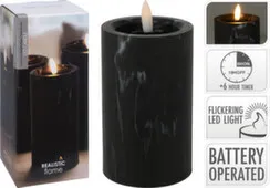 Светильник декоративный Мерцающая свеча, 7,5x7,5x12,5 см, 1 led-лампа, с функцией таймера, чёрный мрамор, Koopman