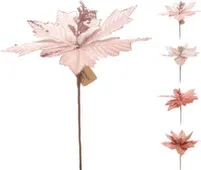 Цветок Пуансеттия на палочке, цв. розовый в асс, разм. 45x12см, Koopman