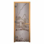 Дверь стеклянная Банька для бани и сауны, сатин матовая, 190x70 см, стекло 8 мм, левая, Везувий